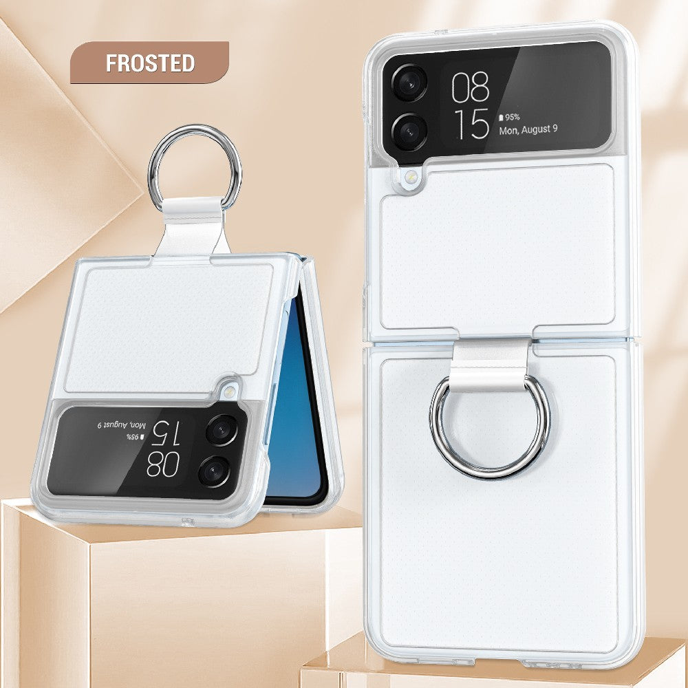 For Samsung Galaxy Z Flip 4 5G Transparent Full-Body Protective Phone Case with Ring-Frosted transparent