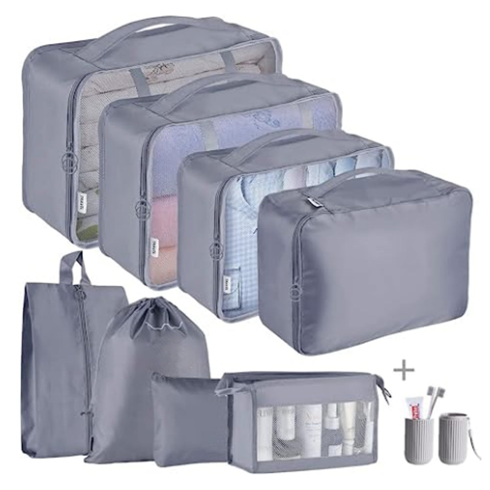 8Pcs Set Travel Luggage Clothes Storage Bags With Toothbrush Cup