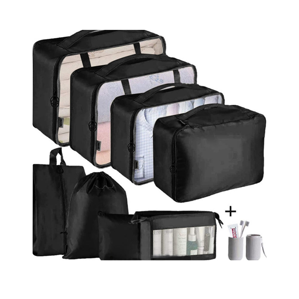 8Pcs Set Travel Luggage Clothes Storage Bags With Toothbrush Cup