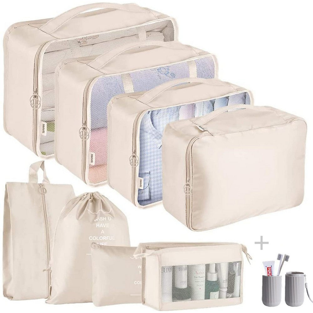 8Pcs Set Travel Luggage Clothes Storage Bags With Toothbrush Cup