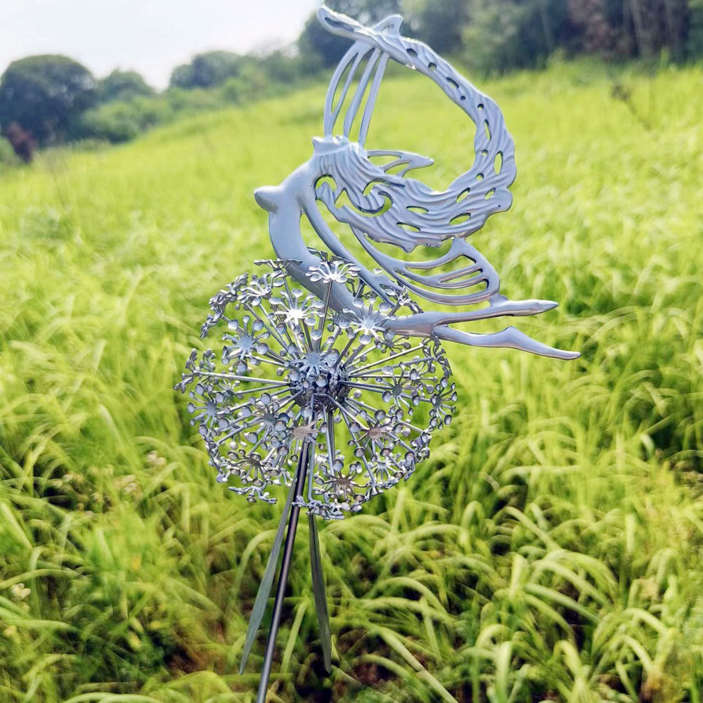Fairies Dandelions Dance Stainless Steel Sculpture-Flying Fairy