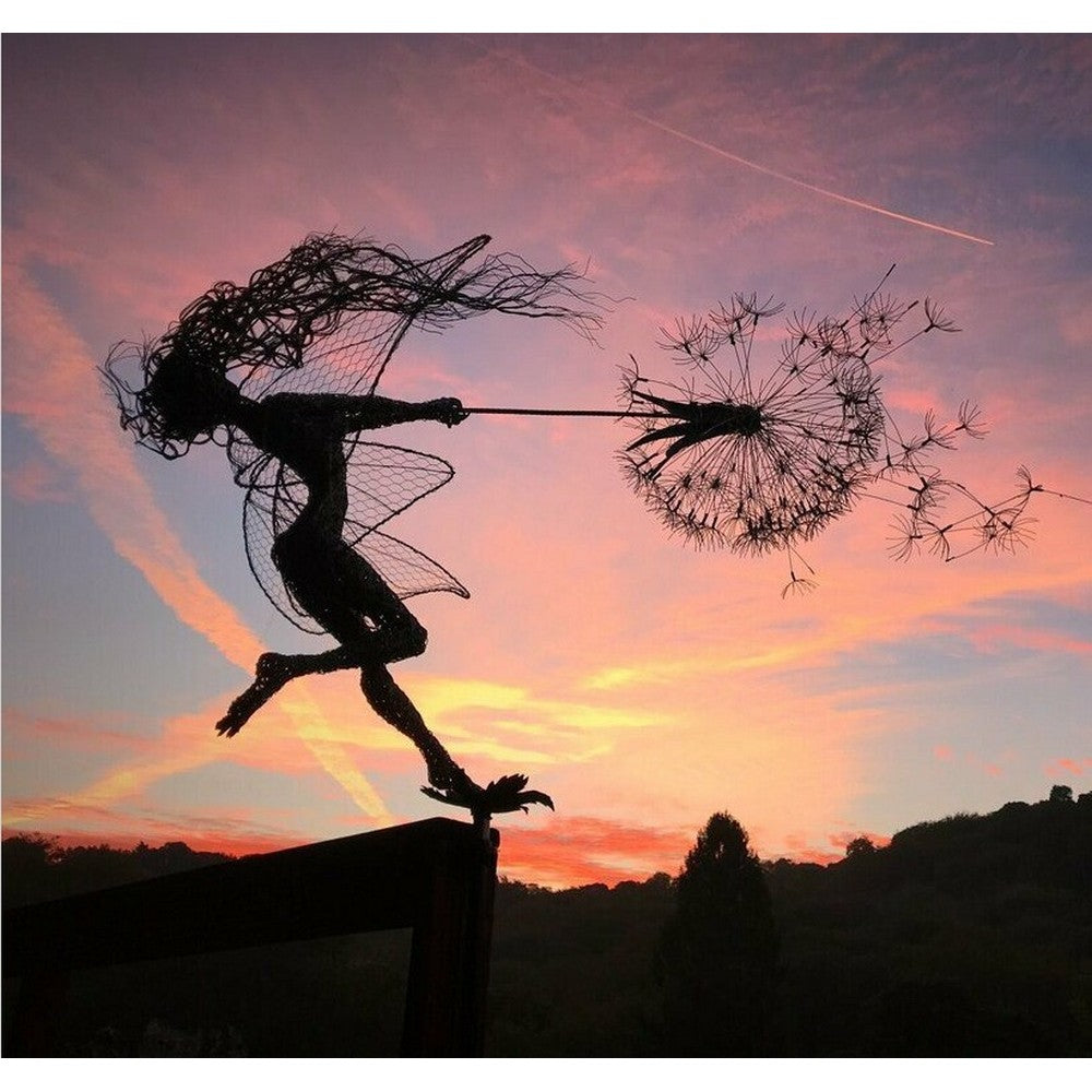 Fairies Dandelions Dance Stainless Steel Sculpture-Standing Fairy