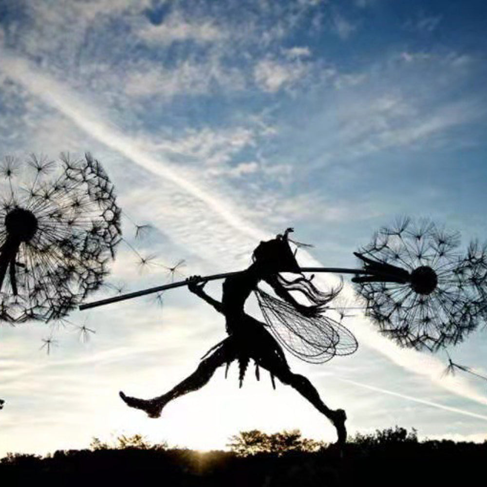 Fairies Dandelions Dance Stainless Steel Sculpture-Running Fairy