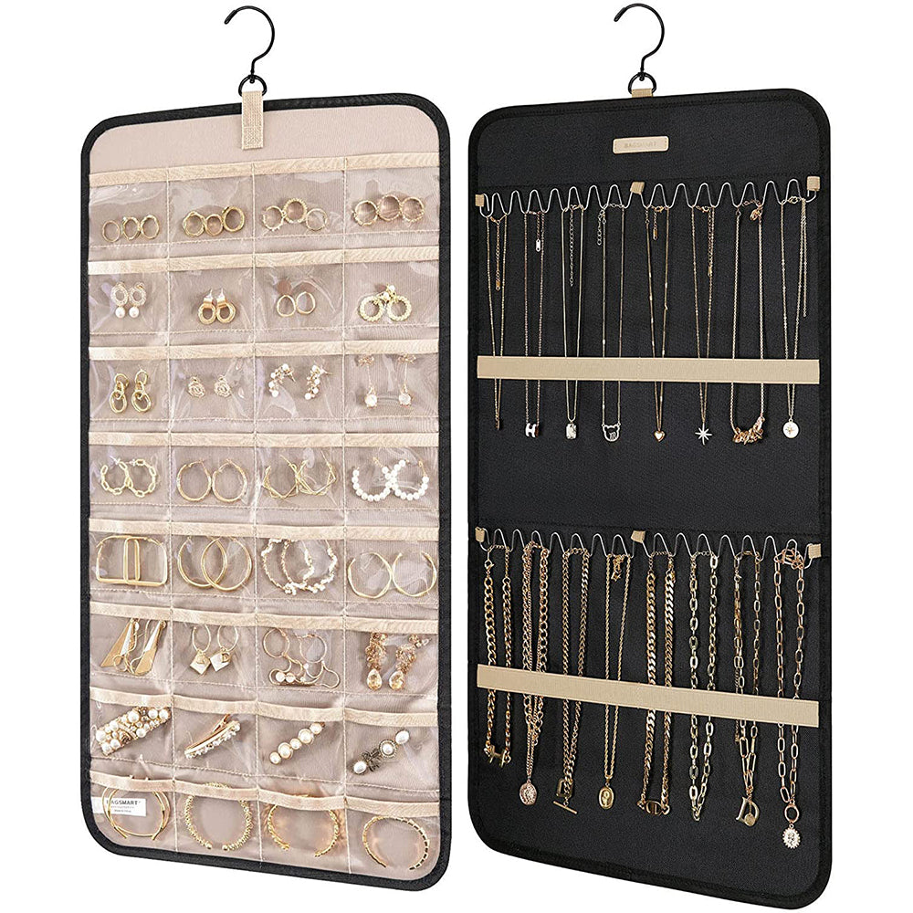 Double-Sided Hanging Jewelry Display Organizer Storage Roll with Hook