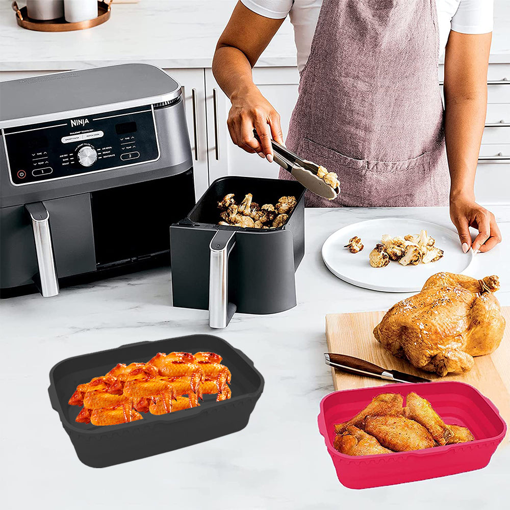 2Pcs Silicone Air Fryer Baking Pot Foldable Rectangular Oven Baking Tray Liner