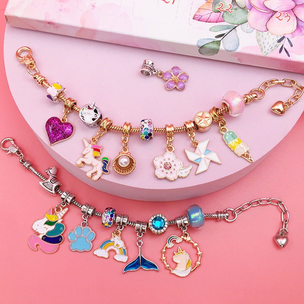 24-Days Countdown Advent Calendar Unicorn Box Charm Bracelet Set