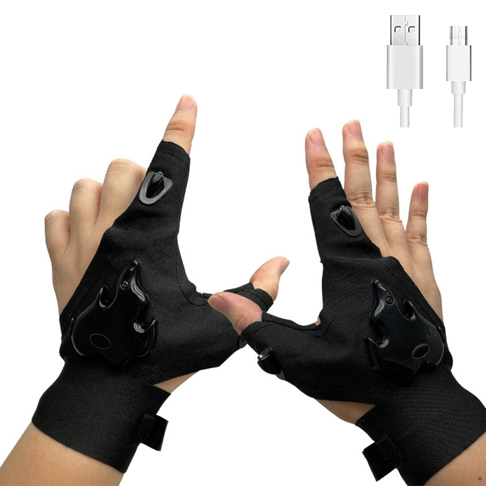 One Pair of Outdoor Night Light Waterproof Fishing Flashlight Gloves