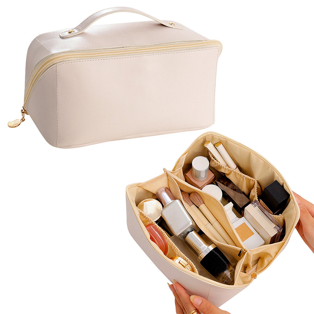Large Capacity Travel Cosmetic Bag with Brushes Slots Divider