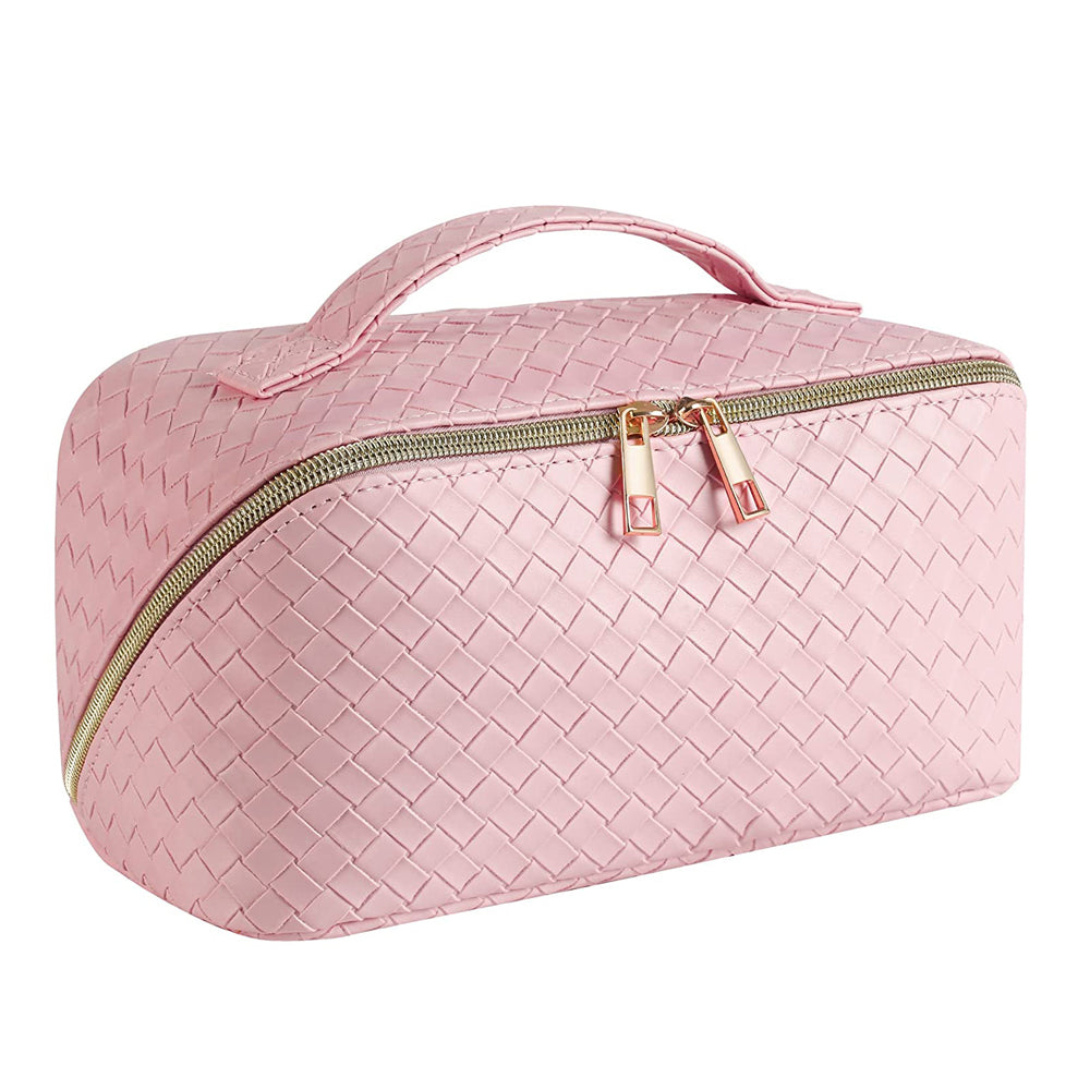 Large Capacity Travel Cosmetic Bag Organizer Makeup with Brushes Slots Dividers
