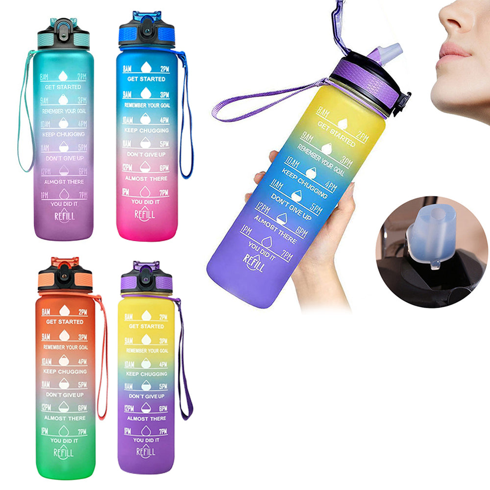 1L Water Bottle Motivational Drink Flask with Time Markings Sport Gym