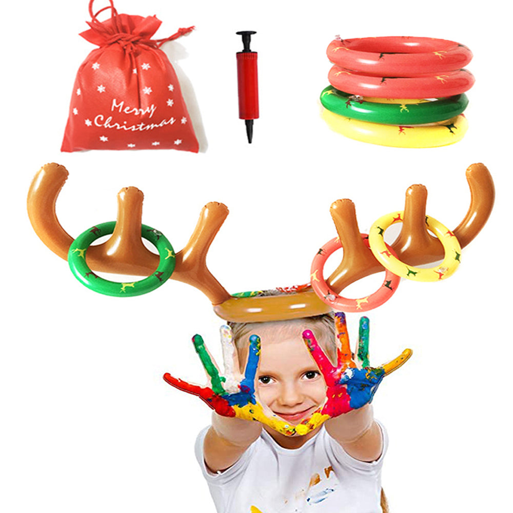 Inflatable Antler Reindeer Hat Christmas Party Game Ring Moose Toss Holiday