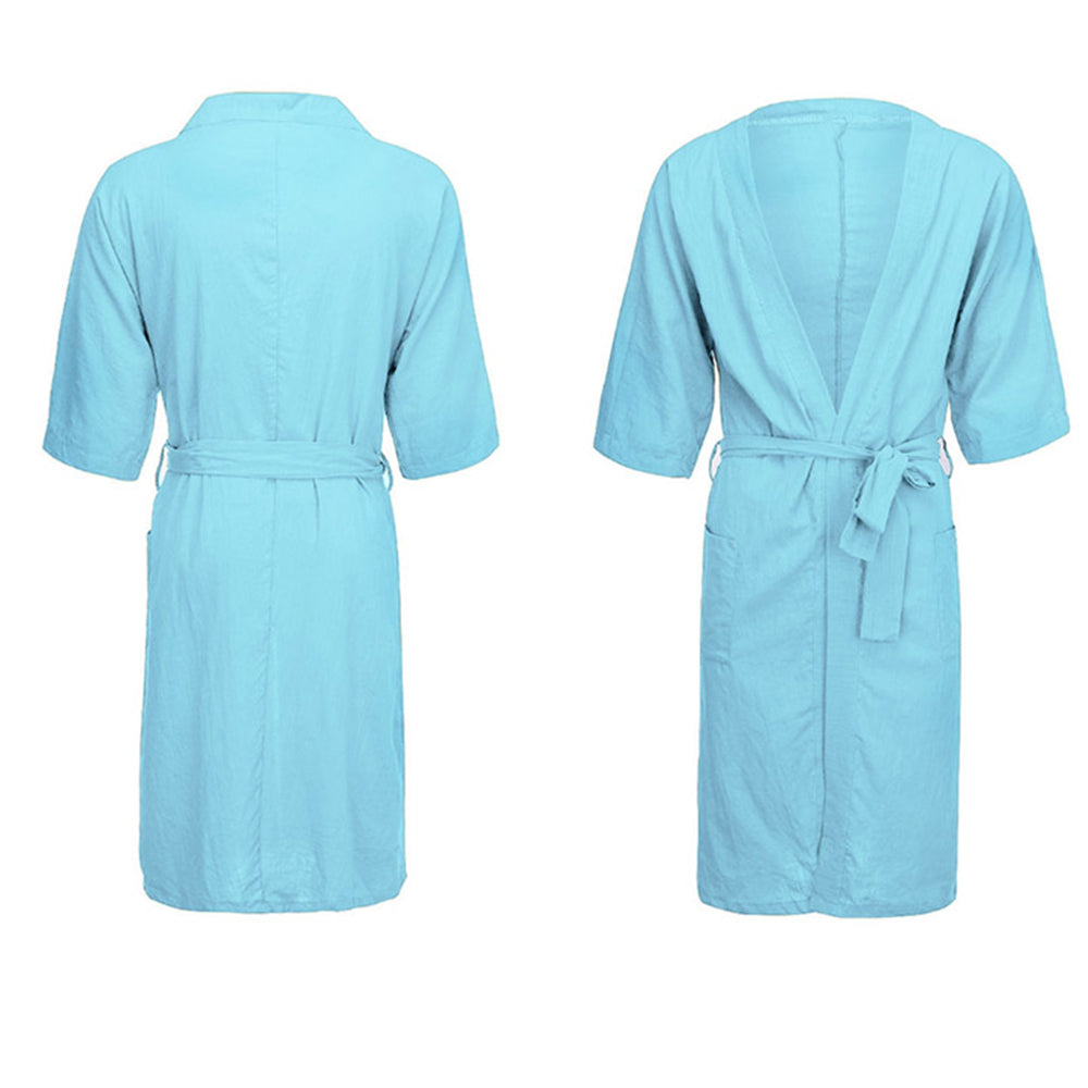 Men Cotton-Linen Bathrobe Blue