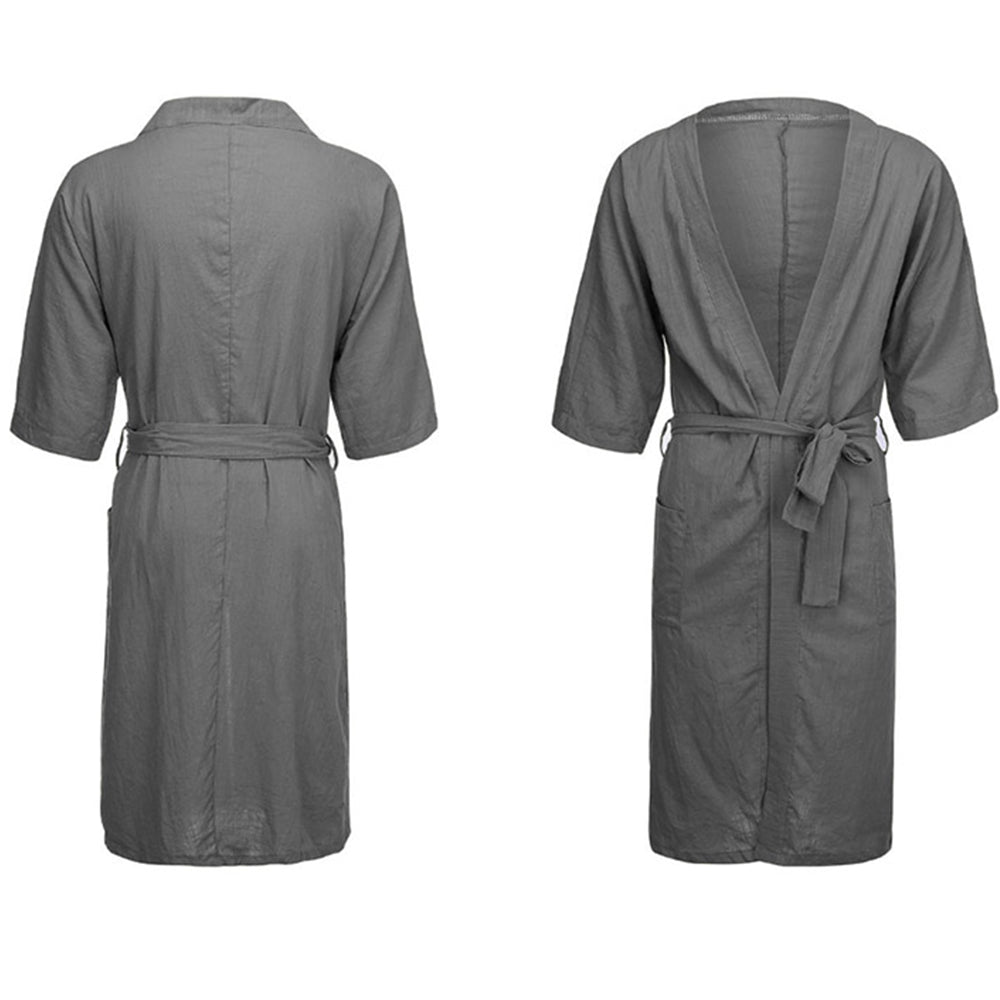 Men Cotton-Linen Bathrobe Gray