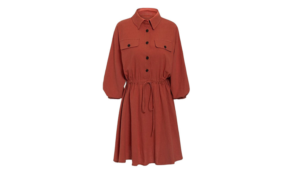 Women's Cotton Lantern Sleeve Shirt Dress