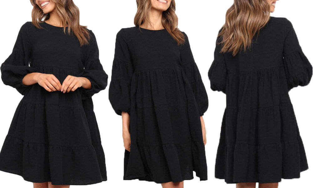 Cotton Linen Puff Sleeves Dress