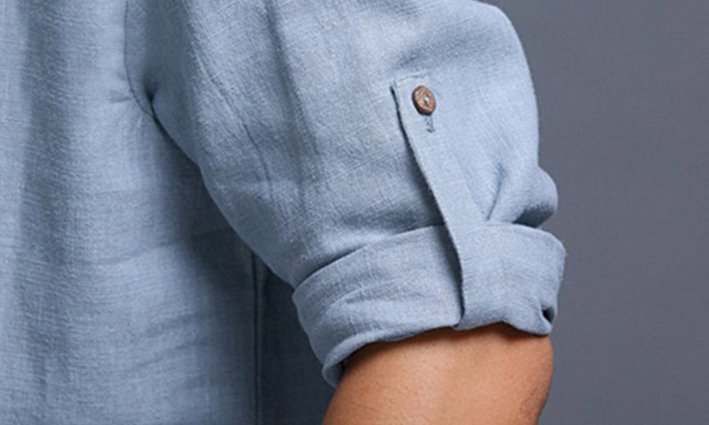 Men's 3/4 Sleeve Cotton-Linen Top Blue