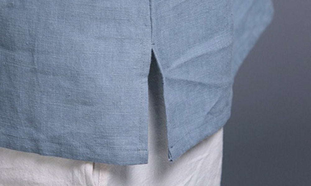 Men's 3/4 Sleeve Cotton-Linen Top Blue