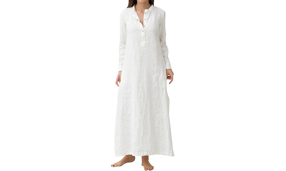 Women Cotton Blend Long Sleeve Button Down Relaxed Maxi Dress