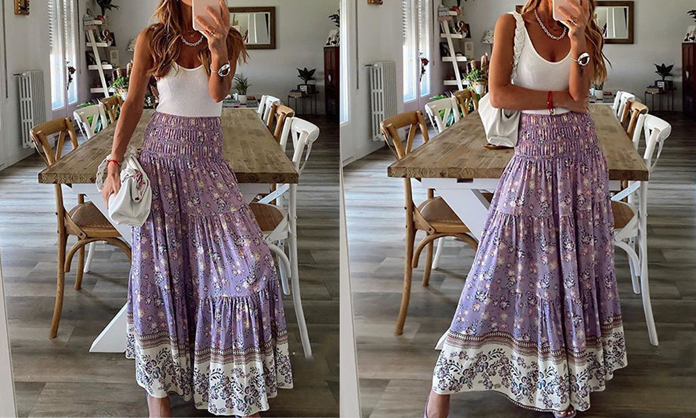Women High Waist Floral Maxi Skirt