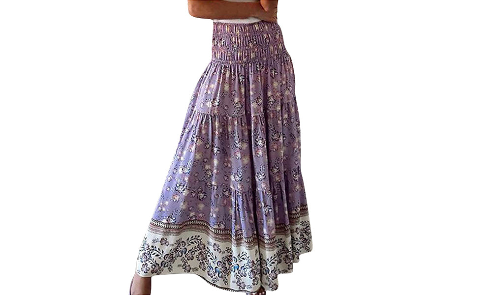 Women High Waist Floral Maxi Skirt