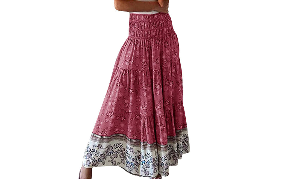 Women High Waist Floral Maxi Skirt