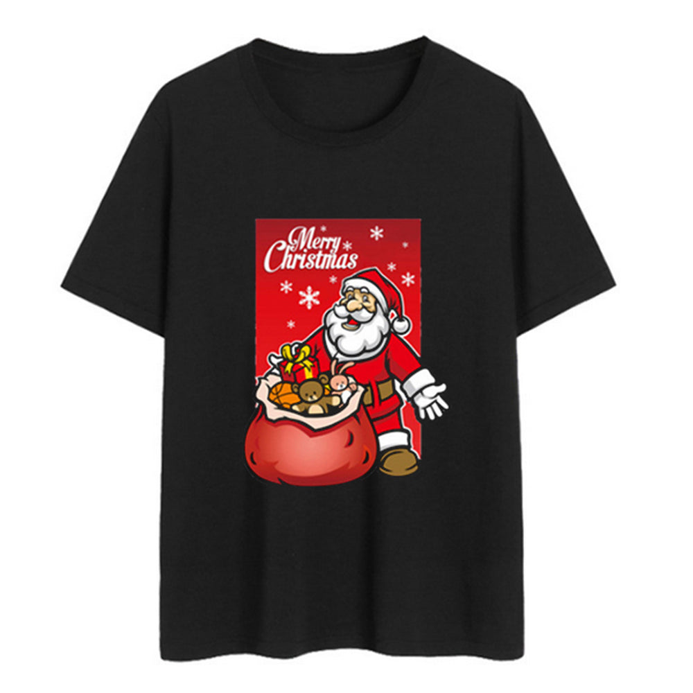 Women Christmas Printed Short Sleeve Tops Round Neck Xmas Tee Tops