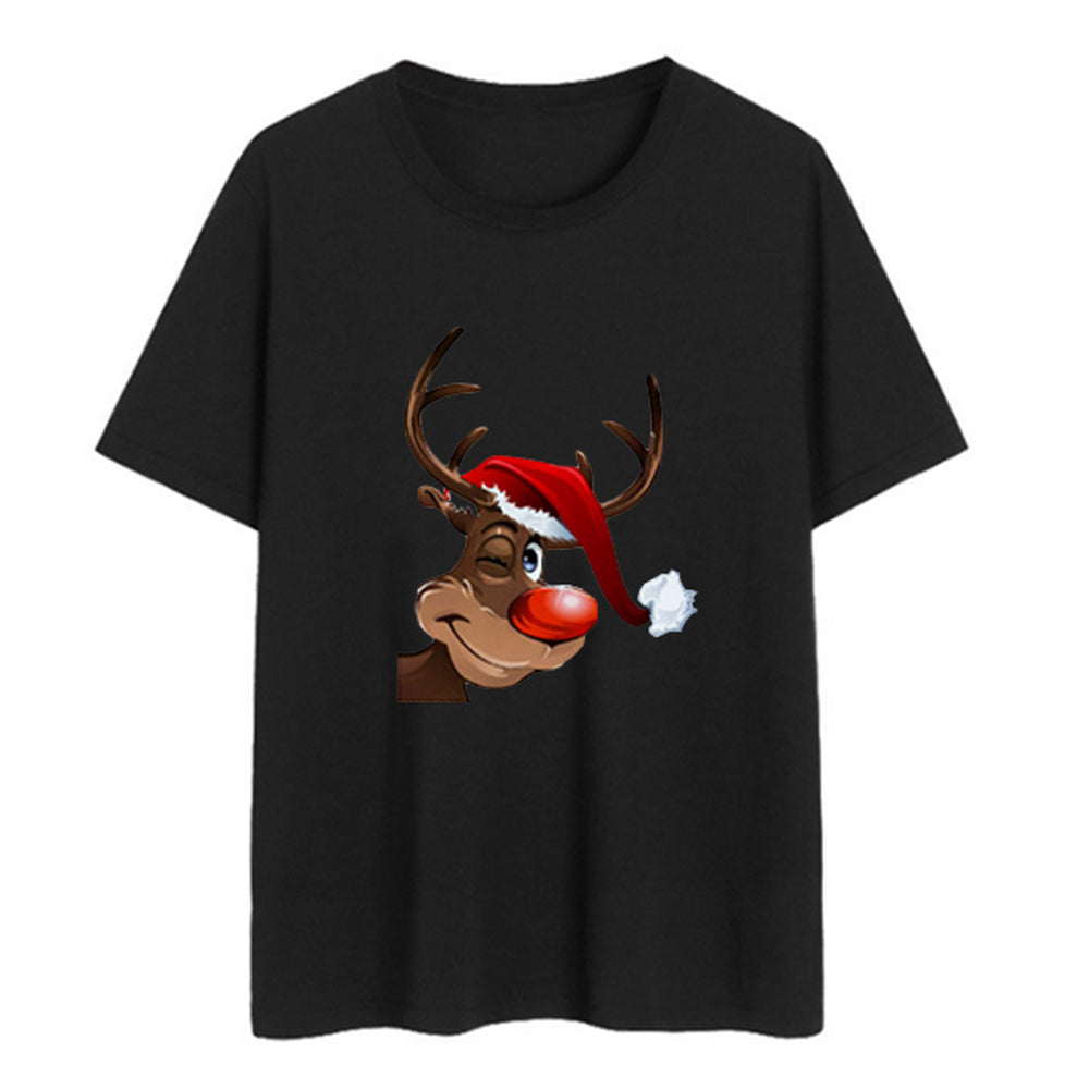 Women Christmas Printed Short Sleeve Tops Round Neck Xmas Tee Tops
