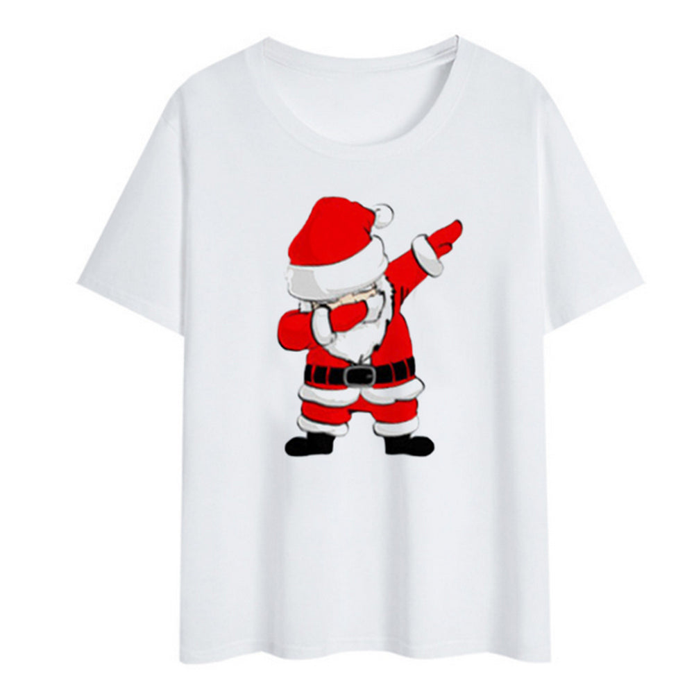Women Christmas Printed Short Sleeve Tops Round Neck Xmas Tee Tops