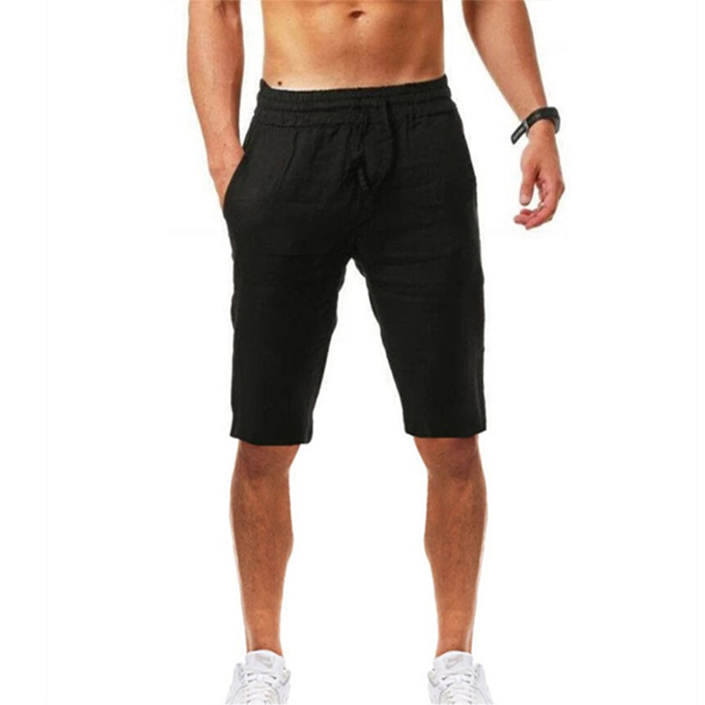 Men's Cotton Linen Bermuda Shorts-Black