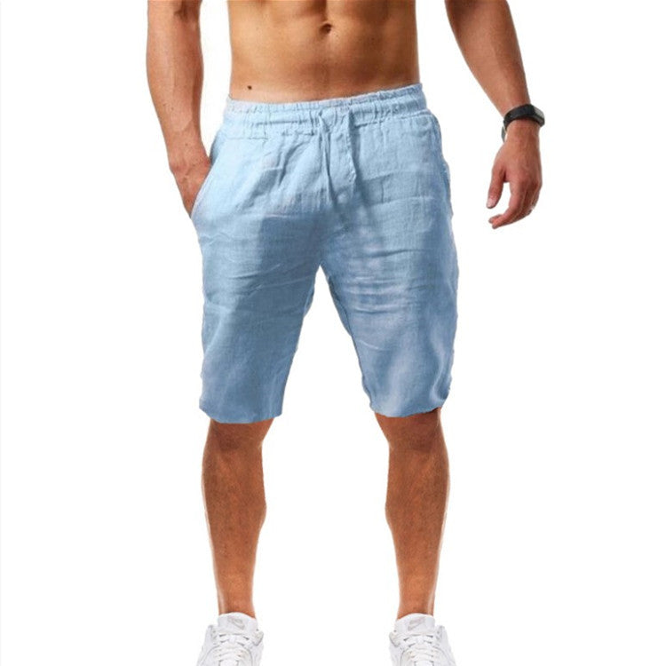 Men's Cotton Linen Bermuda Shorts-Sky Blue