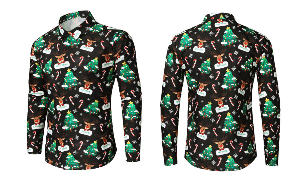 Men's Christmas Button Down Shirt-Green