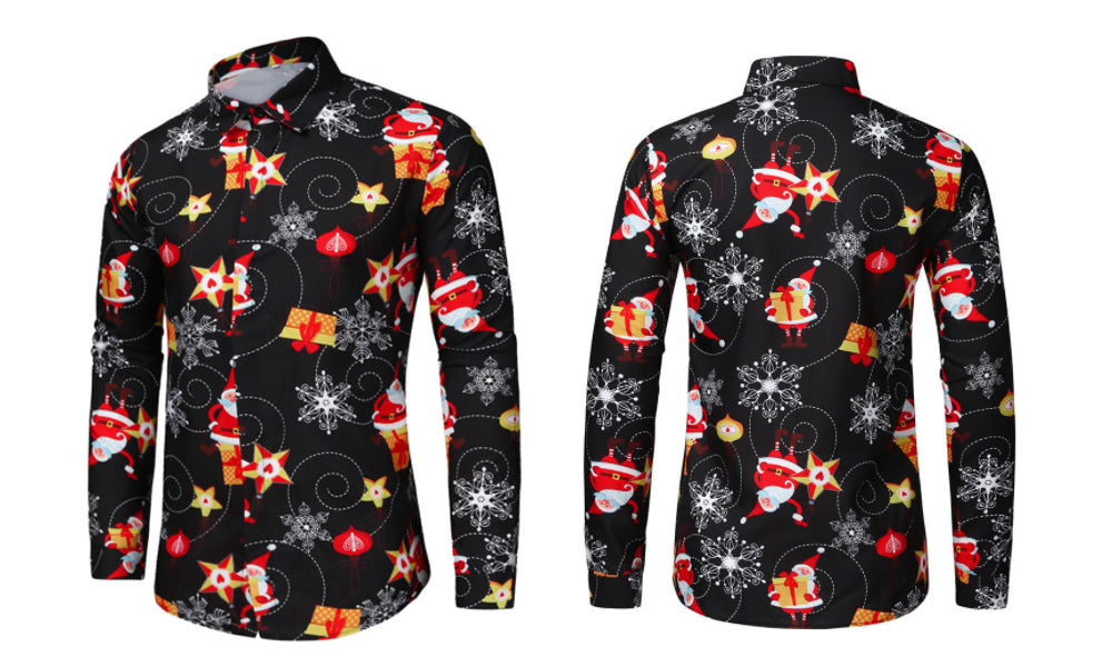 Men's Christmas Button Down Shirt-Yellow