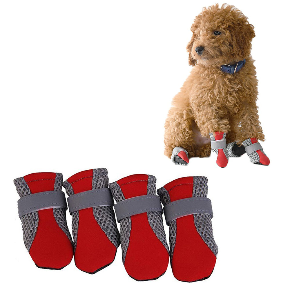 4-Pieces Pet Breathable Boots-Red