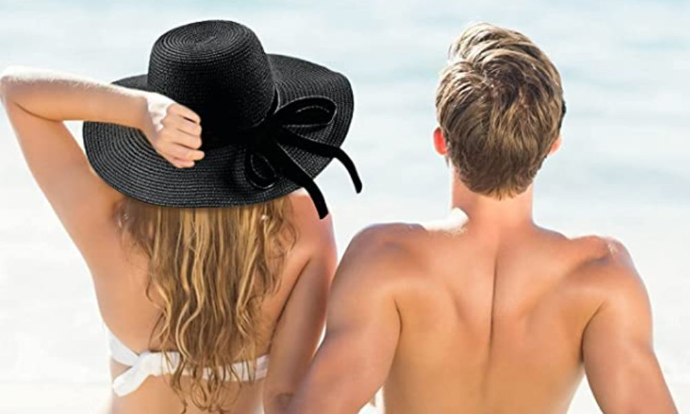 Foldable Straw Wide Brim Beach Hat Black