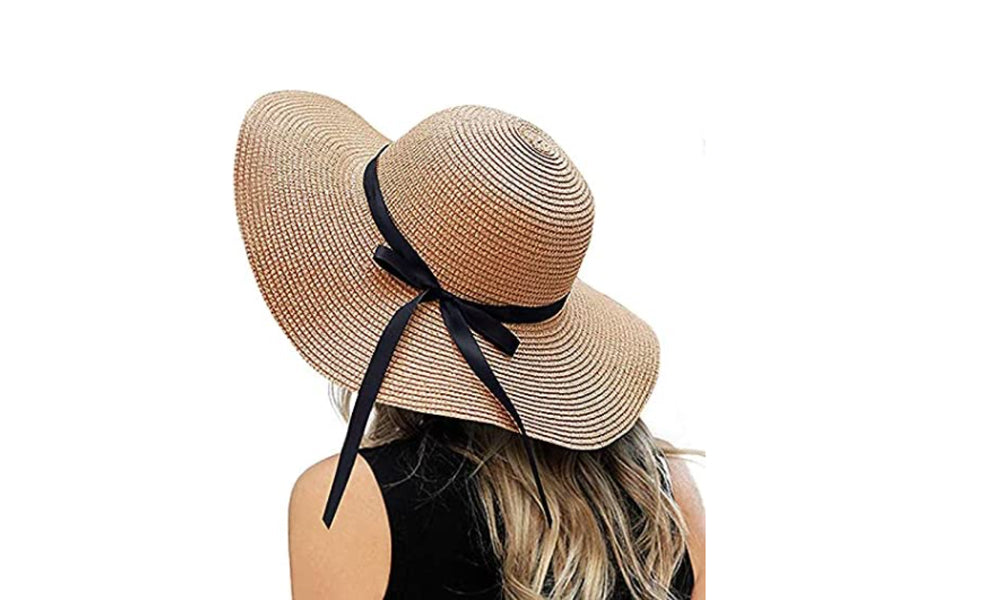 Foldable Straw Wide Brim Beach Hat Coffee