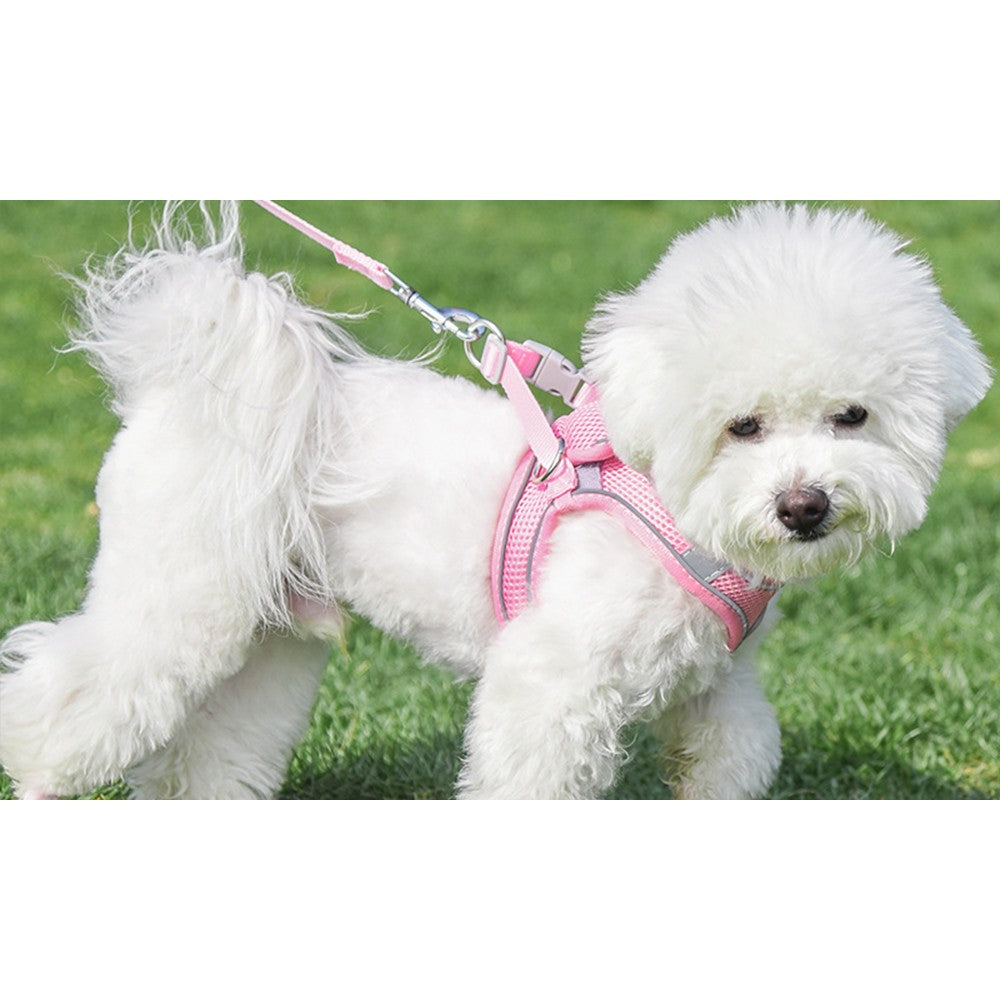Reflective Pet Harness Leash Set-Pink