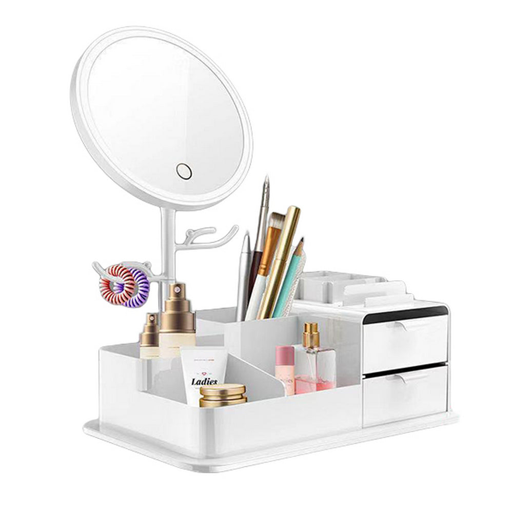 Cosmetics Storage Box with LED Makeup Mirror