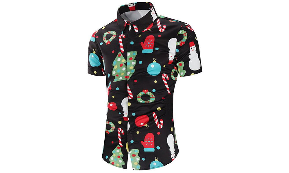Men's Christmas Button Down Shirt-Black
