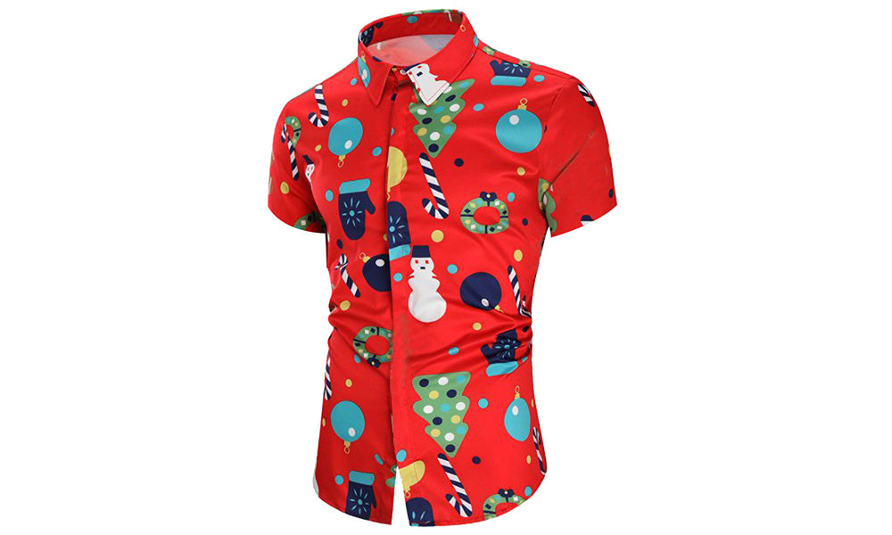 Men's Christmas Button Down Shirt-Red