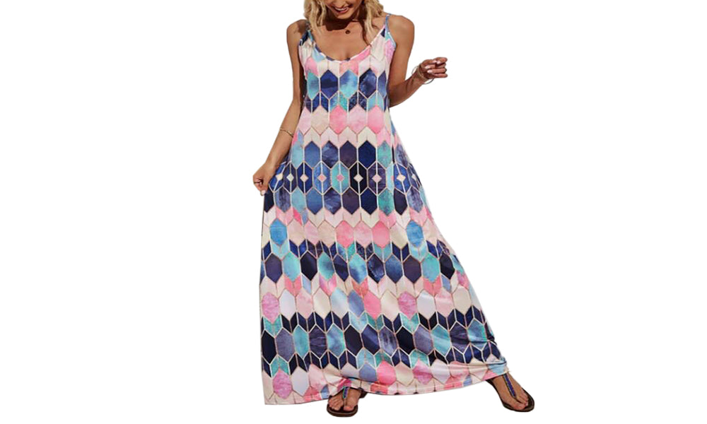 Spaghetti Straps Printed Maxi Dress