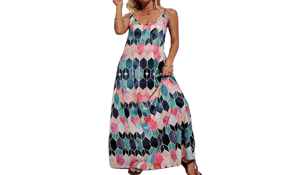 Spaghetti Straps Printed Maxi Dress
