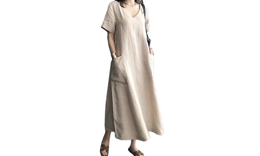 Cotton V-Neck Midi Dress