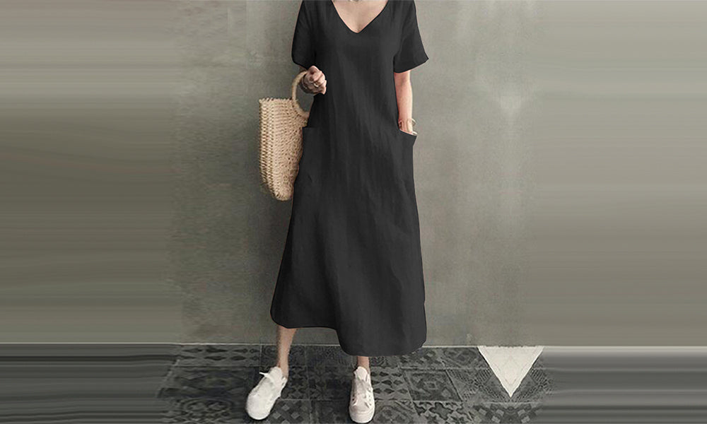 Cotton V-Neck Midi Dress