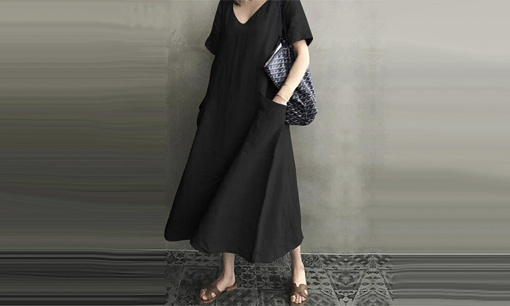 Cotton V-Neck Midi Dress