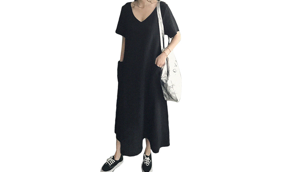 Cotton V-Neck Midi Dress