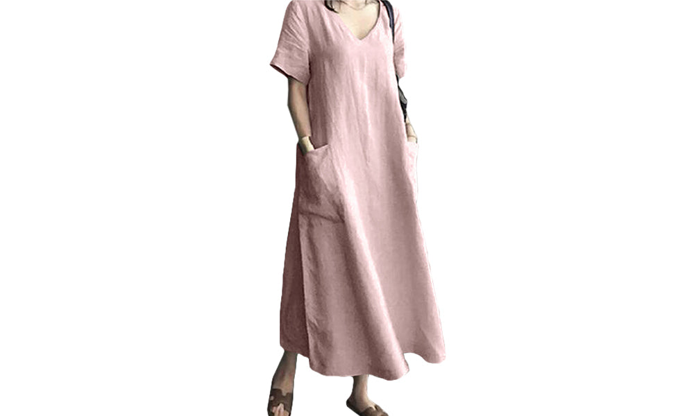 Cotton V-Neck Midi Dress