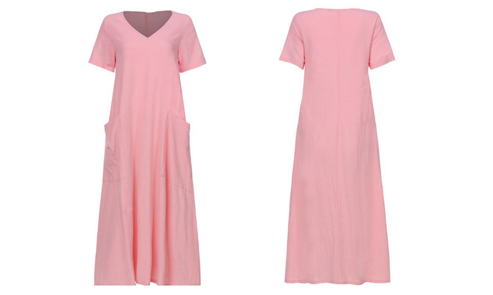 Cotton V-Neck Midi Dress