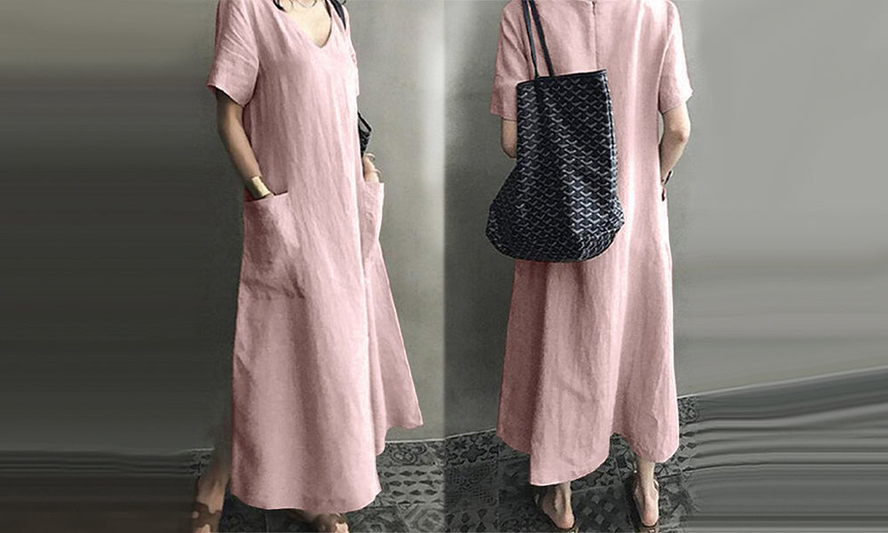Cotton V-Neck Midi Dress