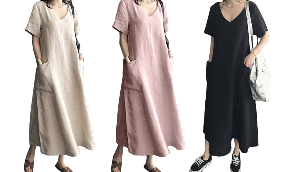 Cotton V-Neck Midi Dress