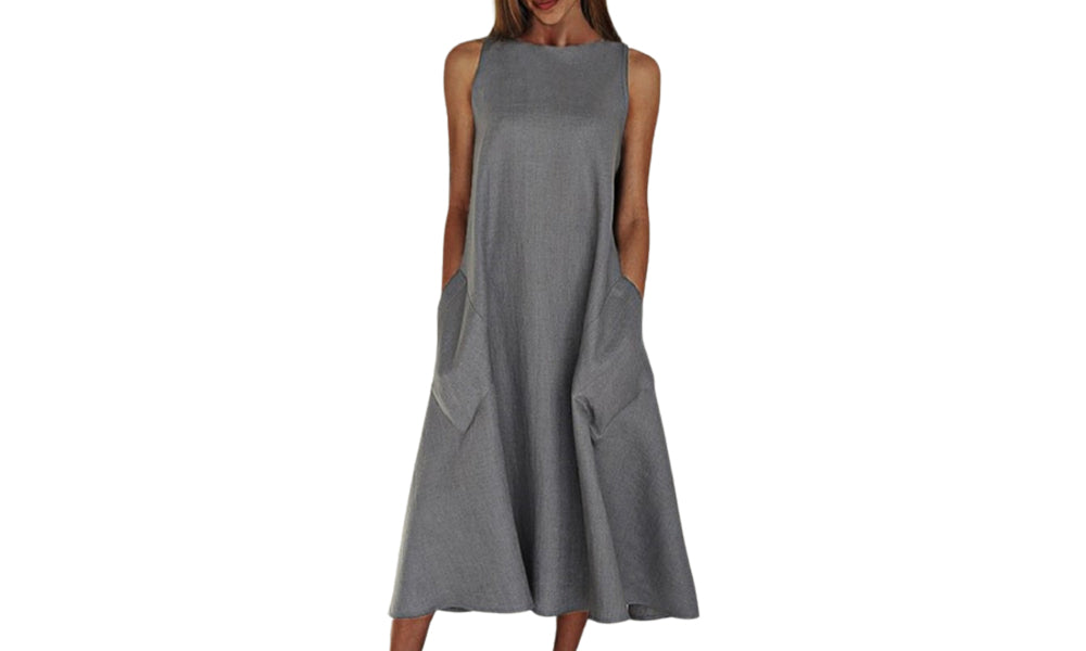 Straight Neck A-Line Maxi Dress